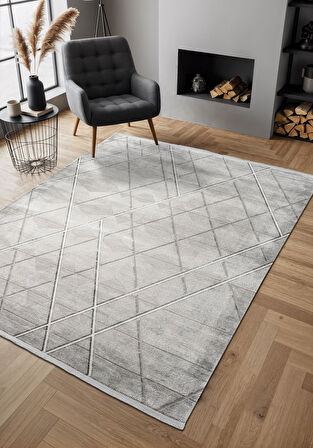 Cosmos CS007G Gri Halı Modern Detaylı Pamuk Taban Viskon Tozuaz Salon Yatak Odası Koridor Halısı