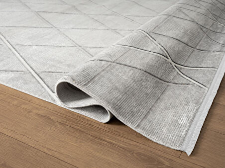 Cosmos CS007G Gri Halı Modern Detaylı Pamuk Taban Viskon Tozuaz Salon Yatak Odası Koridor Halısı