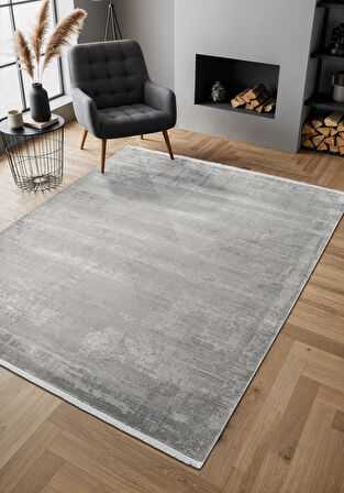 Cosmos CS009Z Gri Halı Modern Detaylı Pamuk Taban Viskon Tozuaz Salon Yatak Odası Koridor Halısı