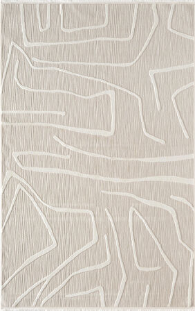 Sümer SM014A Krem Renkli Halı Çizgi Desenli Dekoratif Modern Antialerjik Salon Mutfak Halısı