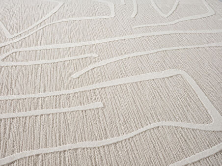 Sümer SM014A Krem Renkli Halı Çizgi Desenli Dekoratif Modern Antialerjik Salon Mutfak Halısı