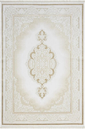 Elegance Eg001a Beyaz Halı Gold Sedef Detaylı Göbekli Modern Viskon Doğal Iplik Bambu Halı Tozu Az