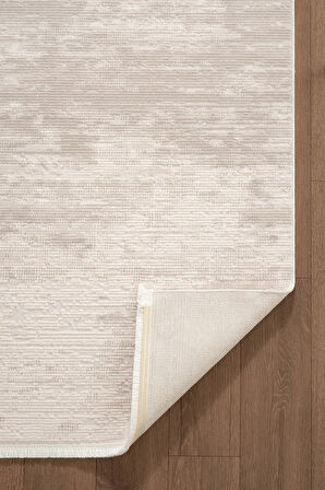 Leon LN001G Krem Halı Modern Desen Pamuk Taban Akrilik Tozuaz Salon Yatak Odası Koridor Halısı