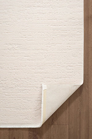 Leon LN001W Beyaz Halı Modern Desen Pamuk Taban Akrilik Tozuaz Salon Yatak Odası Koridor Halısı