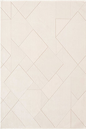 Leon LN002W Beyaz Halı Modern Desen Pamuk Taban Akrilik Tozuaz Salon Yatak Odası Koridor Halısı