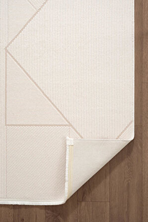 Leon LN002W Beyaz Halı Modern Desen Pamuk Taban Akrilik Tozuaz Salon Yatak Odası Koridor Halısı