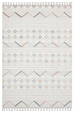 Sümer Sm012a Krem Rengi Halı Renkli Kilim Desenli Dekoratif Modern Antialerjik Salon Halısı