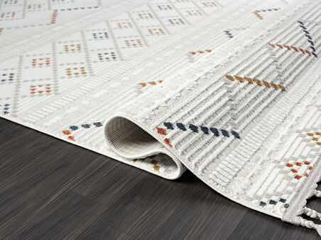Sümer Sm012a Krem Rengi Halı Renkli Kilim Desenli Dekoratif Modern Antialerjik Salon Halısı