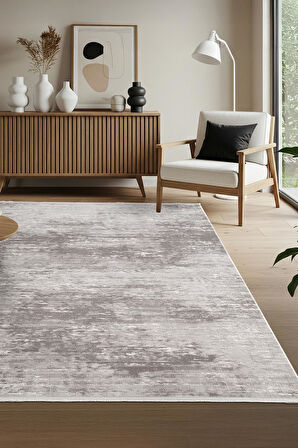 Leon LN001Z Gri Halı Modern Desen Pamuk Taban Akrilik Tozuaz Salon Yatak Odası Koridor Halısı