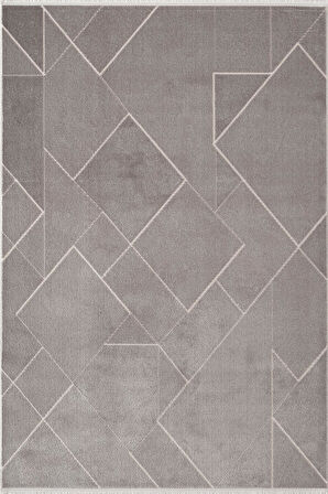 Leon LN002Z Gri Halı Modern Desen Pamuk Taban Akrilik Tozuaz Salon Yatak Odası Koridor Halısı