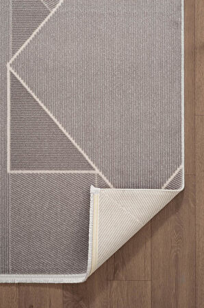 Leon LN002Z Gri Halı Modern Desen Pamuk Taban Akrilik Tozuaz Salon Yatak Odası Koridor Halısı
