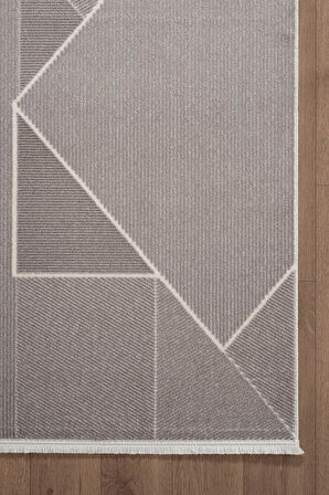 Leon LN002Z Gri Halı Modern Desen Pamuk Taban Akrilik Tozuaz Salon Yatak Odası Koridor Halısı