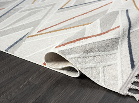 Sümer Sm013a Krem Renli Halı Renkli Geometrik Desenli Dekoratif Modern Antialerjik Salon Halısı