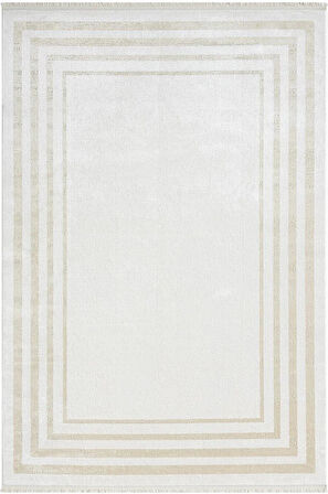 Elegance Eg003a Krem Halı Bej Kenar Çerçeveli Modern Viskon Doğal Iplik Bambu Halı Tozu Az Salon