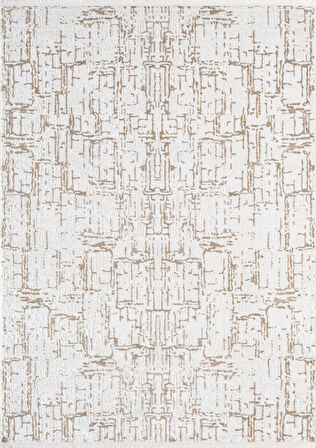 Best 116A Beyaz Bej Modern Desen Parlak İnce Makinada Yıkanabilir Salon Halısı