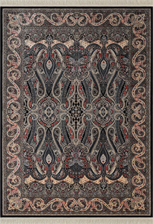 Diamente DM001R Bej Siyah Çerçeveli Klasik Desen 100?Tarak Bambu Viskon Renkli Halı İpek Serisi