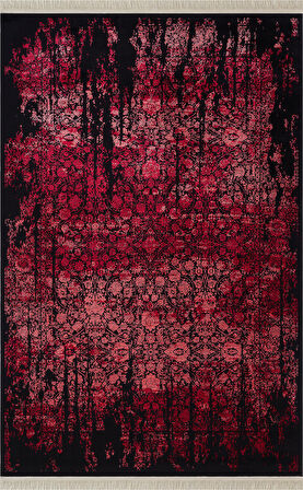 Diamente DM004J Siyah Kırmızı Modern Klasik Desen 100 Tarak Bambu Viskon Halı İpek Serisi