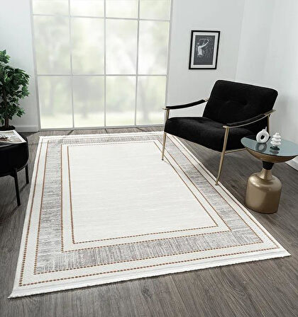 Elegance Eg006a Gri Halı Gold Detaylı Viskon Doğal Iplik Bambu Halı Tozu Az Salon Halısı Yatak Odası