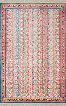 Imperial Luxe IL0096R Koyu Mavi Kırmızı Halı Çerçeve Klasik Desen 100 Tarak Bambu Viskon İpek Serisi