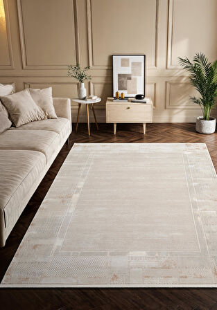 Vogue?VG001B Krem Bej Klasik Desen Modern Renk 100?Tarak Viskon Salon Halısı İpek Serisi