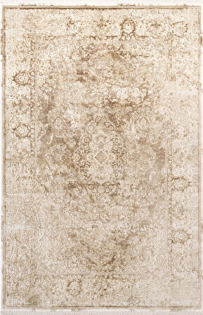 Vogue VG002K Kahve Klasik Göbekli Desen Modern Renk 100 Tarak Viskon Salon Halısı İpek Serisi