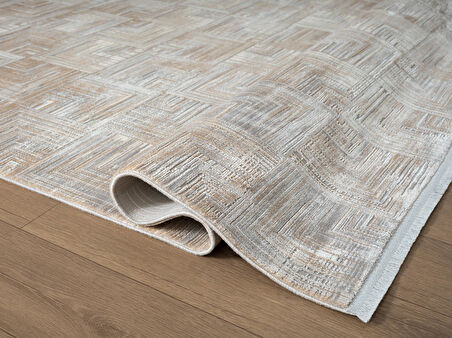 Vogue VG003A Bej Gri Modern Renk Desen 100 Tarak Viskon Salon Halısı İpek Serisi