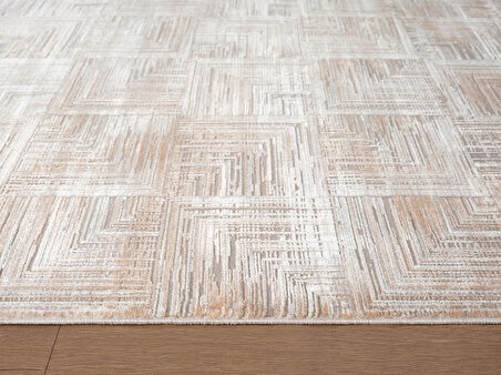 Vogue VG003A Bej Gri Modern Renk Desen 100 Tarak Viskon Salon Halısı İpek Serisi