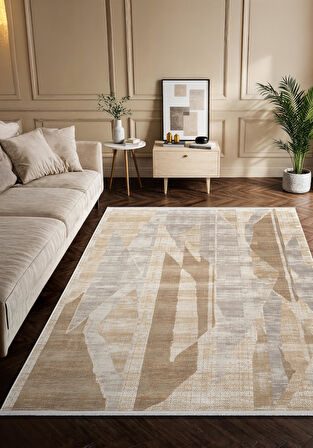 Vogue VG004B Bej Modern Renk Desen 100 Tarak Viskon Salon Halısı İpek Serisi