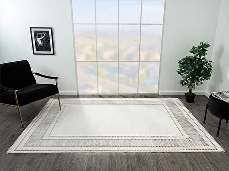 Elegance Eg006a Gri Halı Gold Detaylı Viskon Doğal Iplik Bambu Halı Tozu Az Salon Halısı Yatak Odası