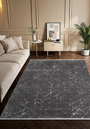 Vogue VG005Z Koyu Gri Modern Renk Desen 100 Tarak Viskon Salon Halısı İpek Serisi