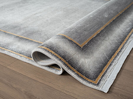 Vogue VG006G Gri Çerçeveli Modern Renk Desen 100 Tarak Viskon Salon Halısı İpek Serisi