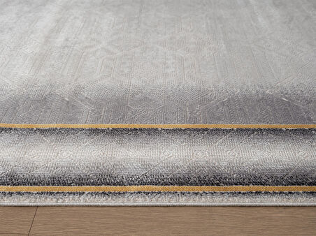 Vogue VG006G Gri Çerçeveli Modern Renk Desen 100 Tarak Viskon Salon Halısı İpek Serisi