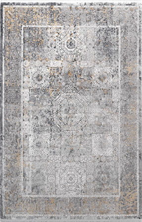 Vogue VG007Z Koyu Gri Çerçeveli Klasik Desen Modern Renk 100 Tarak Viskon Salon Halısı İpek Serisi