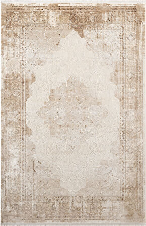 Vogue VG008K Kahve Çerçeveli Göbekli Klasik Desen Modern Renk 100 Tarak Salon Halısı İpek Serisi