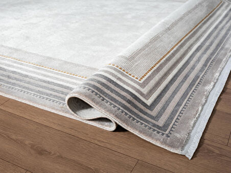 Fresco FC001G Gri Çerçeveli Halı Modern Desen 100 Tarak Viskon Parlak Yumuşak İpek Serisi