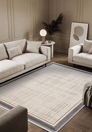 Fresco FC002G Gri Çerçeveli Halı Modern Desen 100 Tarak Viskon Parlak Yumuşak İpek Serisi