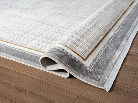 Fresco FC002G Gri Çerçeveli Halı Modern Desen 100 Tarak Viskon Parlak Yumuşak İpek Serisi