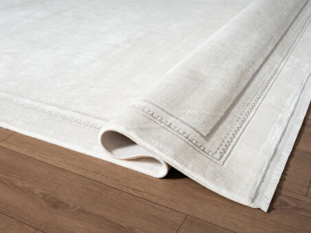 Fresco FC002W Beyaz Çerçeveli Halı Modern Desen 100 Tarak Viskon Parlak Yumuşak İpek Serisi