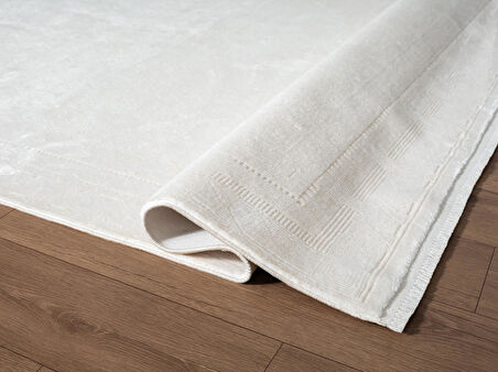 Fresco FC004W Beyaz Çerçeveli Halı Modern Desen 100 Tarak Viskon Parlak Yumuşak İpek Serisi