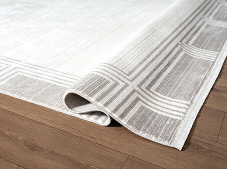 Fresco FC005G Gri Çerçeveli Halı Modern Desen 100 Tarak Viskon Parlak Yumuşak İpek Serisi