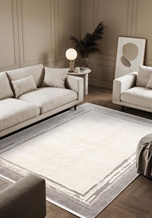 Fresco FC007G Gri Çerçeveli Halı Modern Desen 100 Tarak Viskon Parlak Yumuşak İpek Seris