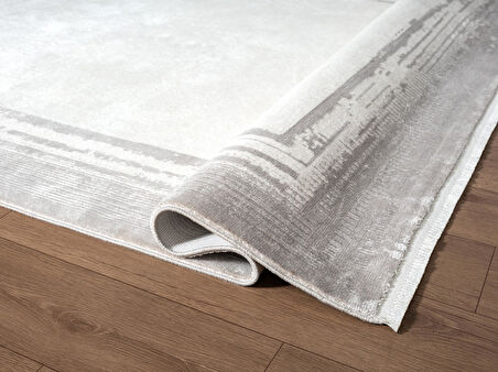 Fresco FC007G Gri Çerçeveli Halı Modern Desen 100 Tarak Viskon Parlak Yumuşak İpek Seris
