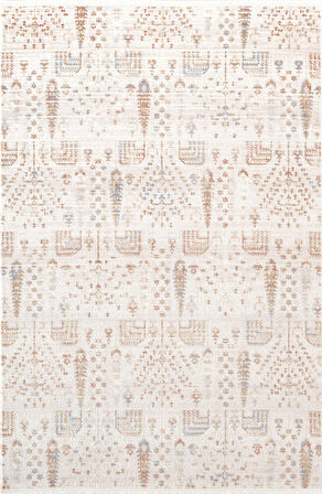 Icon IC007R Krem Renkli Etnik Desenli Akrilik Pamuk Tabanlı 4 Mevsim Salon Koridor Halısı