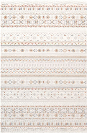 Icon IC008R Krem Halı Renkli Kilim Desenli Akrilik ve Pamuk Tabanlı 4 Mevsim Salon Halısı