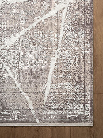 Art AT001A Gri Halı Modern Desen Triko Akrilik Viskon Boyama Yüksek Sıklık Ipek Serisi