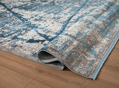 Art AT001M Mavi Halı Modern Desen Triko Akrilik  Viskon Boyama Yüksek Sıklık Ipek Serisi