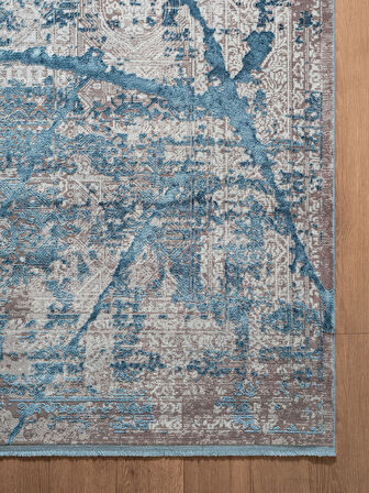 Art AT001M Mavi Halı Modern Desen Triko Akrilik  Viskon Boyama Yüksek Sıklık Ipek Serisi