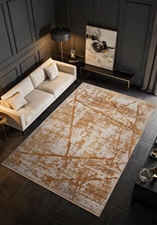 Art AT001S Sarı Halı Modern Desen Triko Akrilik  Viskon Boyama Yüksek Sıklık Ipek Serisi