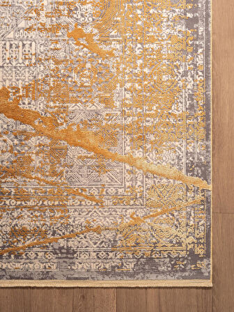 Art AT001S Sarı Halı Modern Desen Triko Akrilik  Viskon Boyama Yüksek Sıklık Ipek Serisi