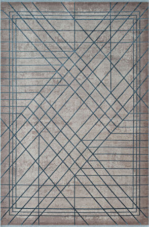 Art AT002M Mavi Geometrik Desen Modern Halı Triko Akrilik Viskon Boyama Yüksek Sıklık Ipek Serisi